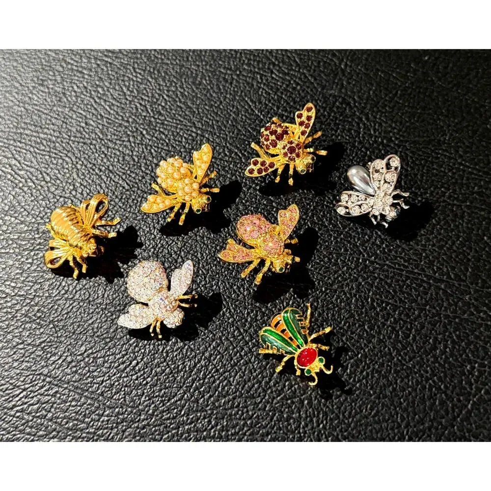 Vintage Joan Rivers Bee Brooch Lot of 7 • Rhinestone • Enamel • Pearls • Figura